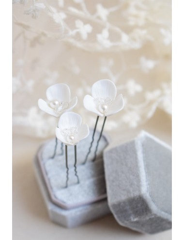 Pics à chignon de mariée en forme de fleurs de porcelaine