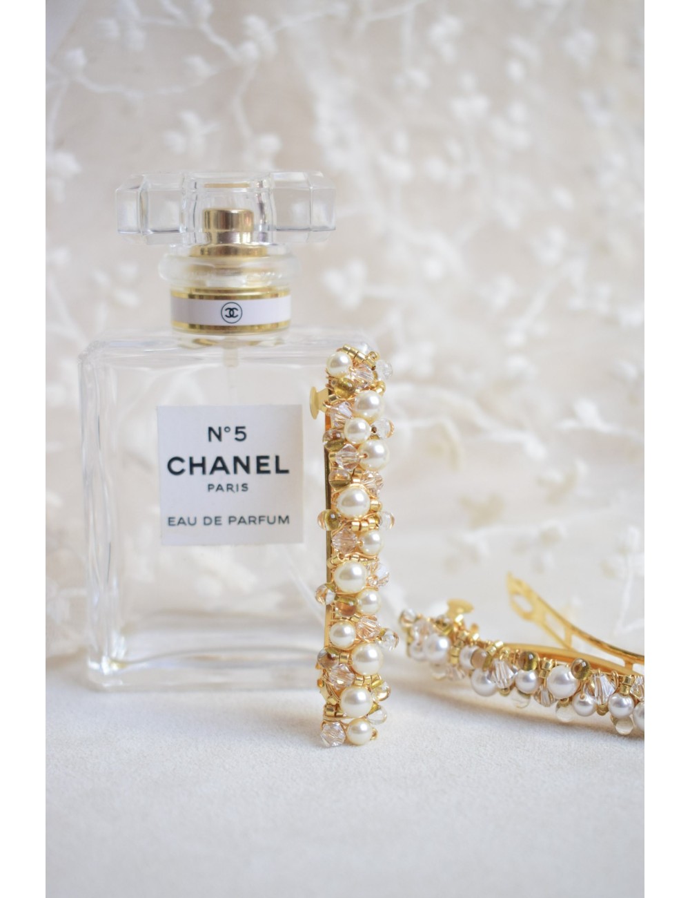 Barrette en perles pour la mariée, Orphée, pavée de perles