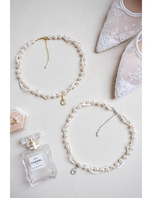 Collier de mariage Mésis avec des perles nacrées et cristaux