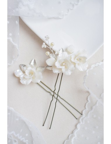 2 pics Bourgeon, fleurs nacrées pour chignon de mariée bohême