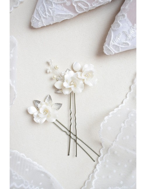 2 pics Bourgeon, fleurs nacrées pour chignon de mariée bohême