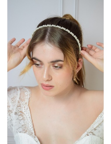 Serre tête de mariage Rêveuse avec des perles nacrées brodées