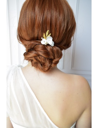 Pic à cheveux Calipso avec branches et fleurs perlées