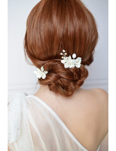 2 pics Bourgeon, fleurs nacrées pour chignon de mariée bohême