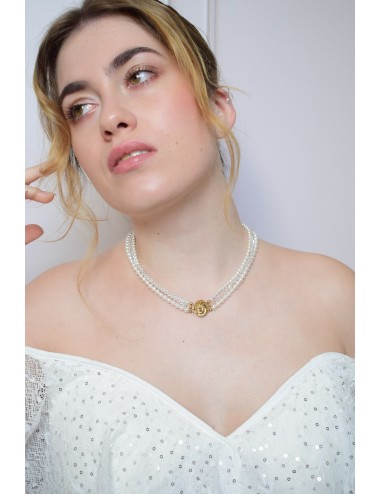 Collier de mariage Denise, 3 rangs de perles en cristal