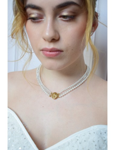Collier de mariage Denise, 3 rangs de perles en cristal