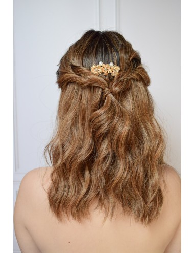 Peigne à cheveux pour la mariée modèle Cobalt avec des fleurs dorées