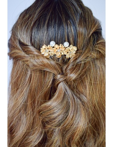 Peigne à cheveux pour la mariée modèle Cobalt avec des fleurs dorées