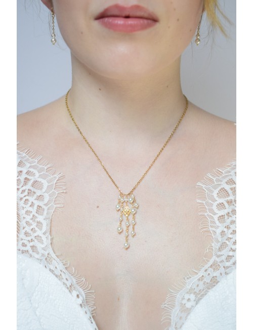 Collier mariage chute de perles nacrées Promesse