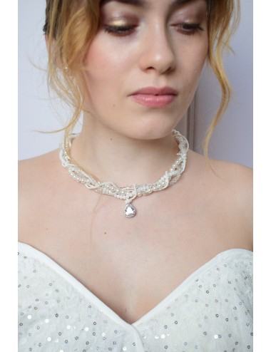 Collier de mariage audacieux en perles nacrées et transparentes Dahlia