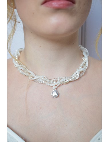 Collier de mariage audacieux en perles nacrées et transparentes Dahlia