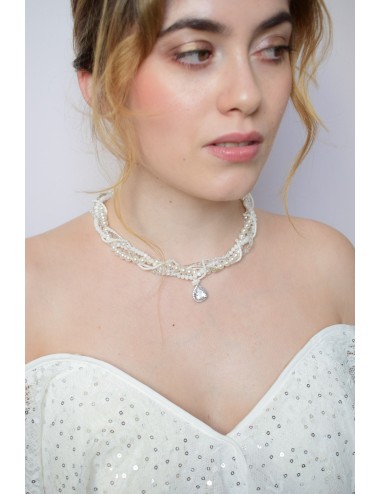 Collier de mariage audacieux en perles nacrées et transparentes Dahlia