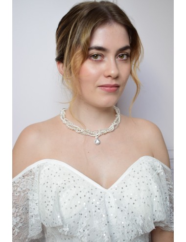 Collier de mariage audacieux en perles nacrées et transparentes Dahlia