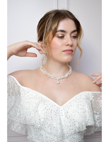 Collier de mariage audacieux en perles nacrées et transparentes Dahlia