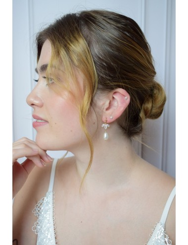 Boucles d'oreilles en oxydes de zirconium et perle, modèle Cassandre