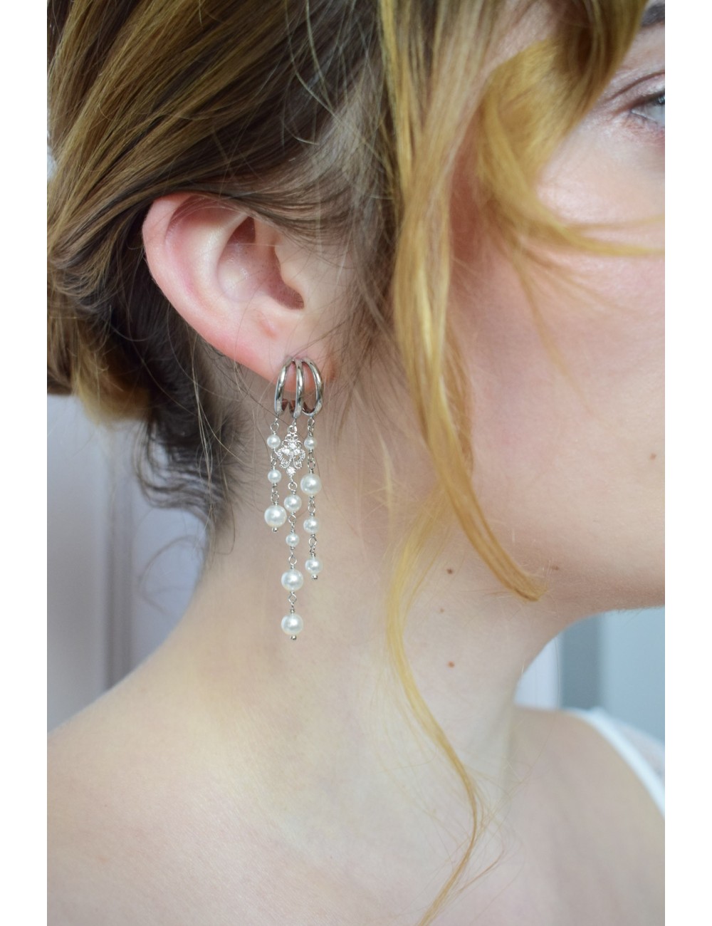 Boucles d'oreilles chutes de perles nacrées Promesse