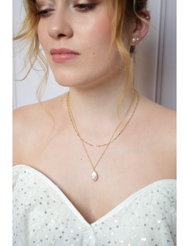 Collier de mariage Inès, deux chaines fines en stacking