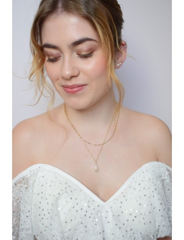 Collier de mariage Inès, deux chaines fines en stacking
