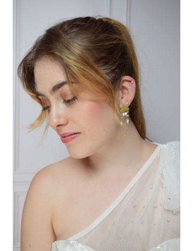 Boucles d'oreilles de mariage Lénina avec chaine fantaisie et perles