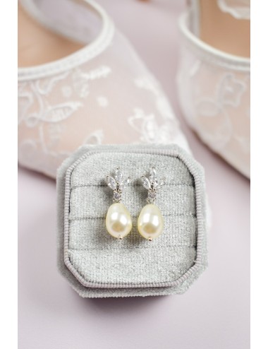 Boucles d'oreilles en oxydes de zirconium et perle, modèle Sila