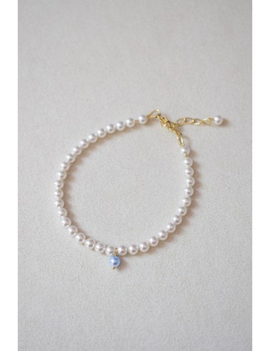 Bracelet de mariée Perles fines avec une seule perle bleue
