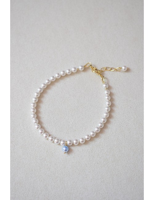 Bracelet de mariée Perles fines avec une seule perle bleue