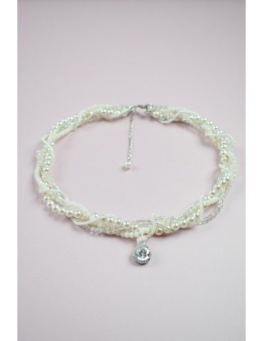 Collier de mariage audacieux en perles nacrées et transparentes Dahlia