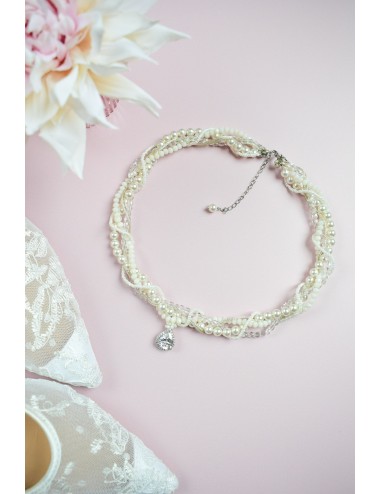 Collier de mariage audacieux en perles nacrées et transparentes Dahlia