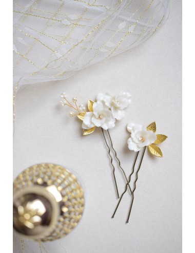 2 pics Bourgeon, fleurs nacrées pour chignon de mariée bohême