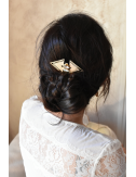 Peigne à cheveux art déco en triangles pour la mariée, modèle Faustine, avec deux cristaux Swarovski.