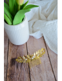 Peigne cheveux mariage feuilles argenté