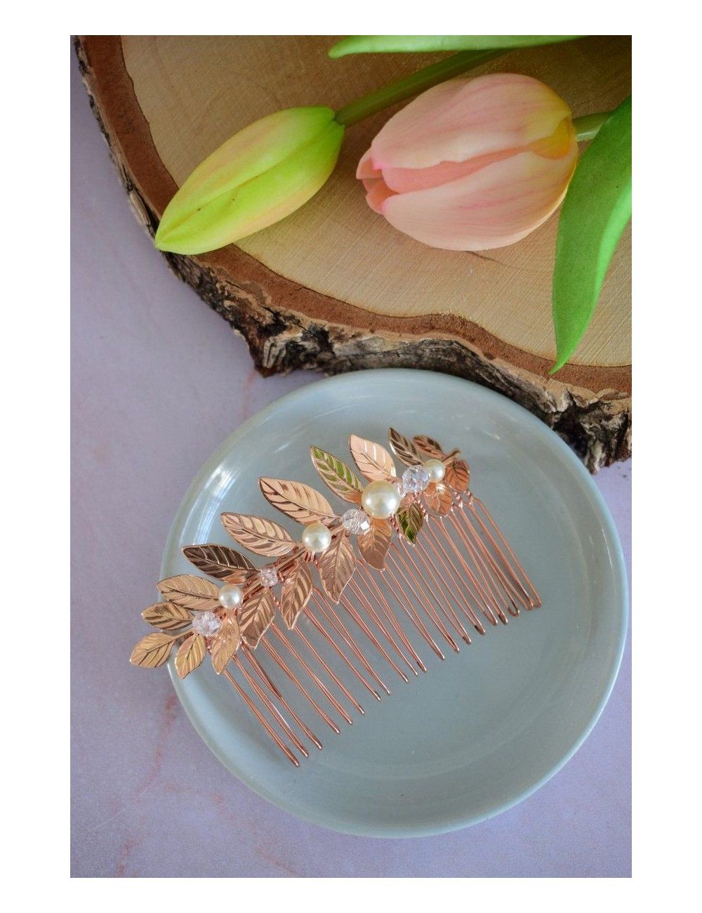 Peigne pour la mariée grande feuille dorée pour le chignon modèle Siam