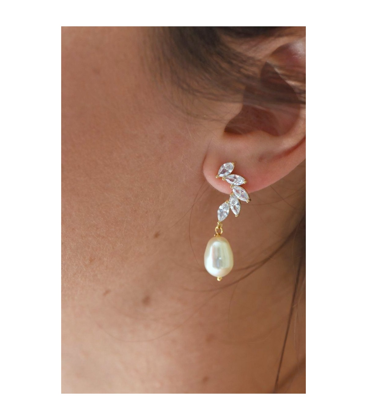 Boucles d'oreilles Camille avec strass en forme de lune et perle