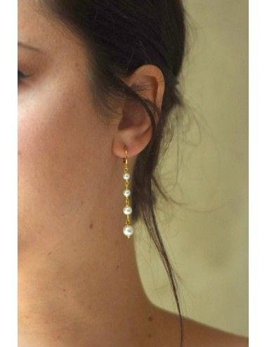 Boucles d'oreilles de mariage Juliette avec cascade de perles nacrées.