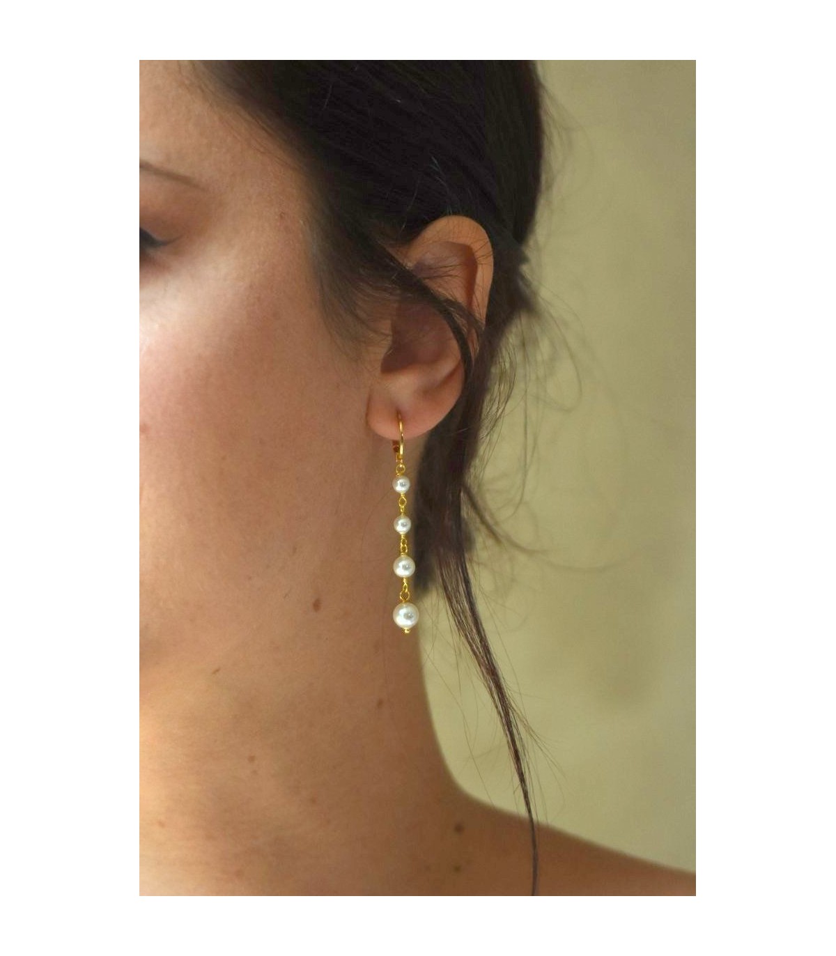 Boucles d'oreilles de mariage cascade de perles nacrées.