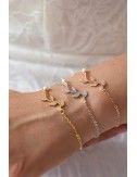 Bracelet de mariage Brindille avec feuille en strass et fine chaine