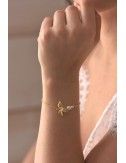 Bracelet de mariée Sylvia avec orchidée et perles nacrées.