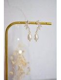 Boucles d'oreilles Camille avec strass en forme de lune et perle