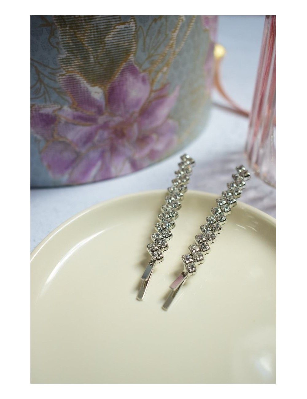 Lot de 2 pinces à cheveux pour la mariée argentées avec des strass