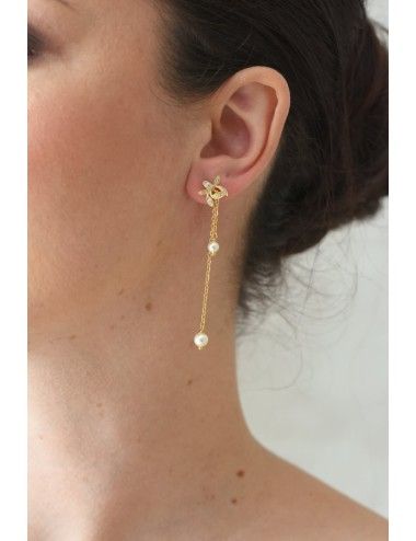 Boucles d'oreilles en oxydes de zirconium et perle, modèle Capucine