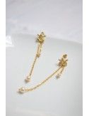 Boucles d'oreilles Capucine pour la mariée, très petites et discrètes avec une perle nacrée et quelques strass.