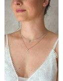 Collier de mariée avec 2 chaines tendance, une breloque Lune et des perles