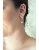 Boucles d'oreilles Napoli avec épis de blés dorés et perles blanches style boho chic ou encore champetre