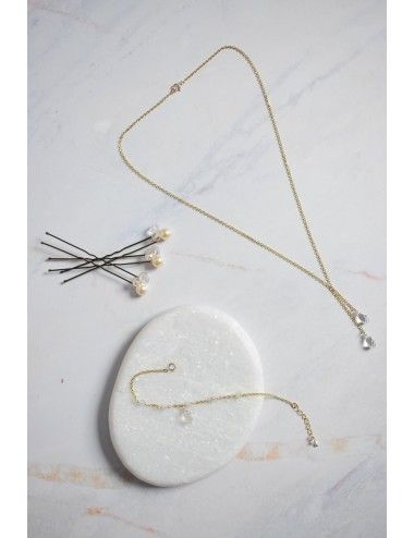 Collier de mariée Pluie d'avril avec gouttes de cristal transparent