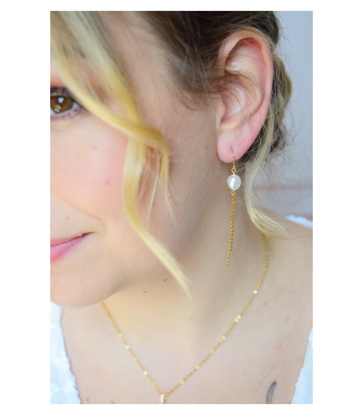 Texas boucles d'oreilles avec chaine pendante et perles