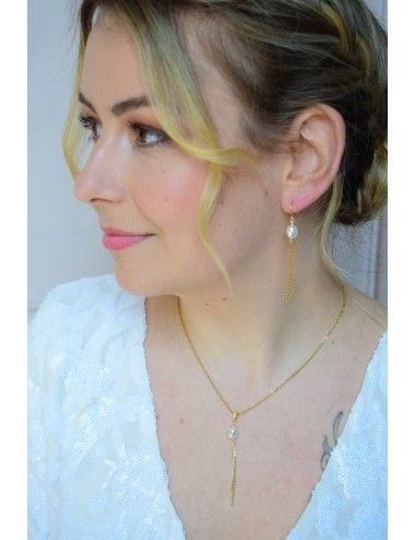 Boucles d'oreilles de mariage pendantes et glamour avec chaine, Texas