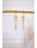 Boucles d'oreilles Napoli avec épis de blés dorés et perles blanches style boho chic ou encore champetre