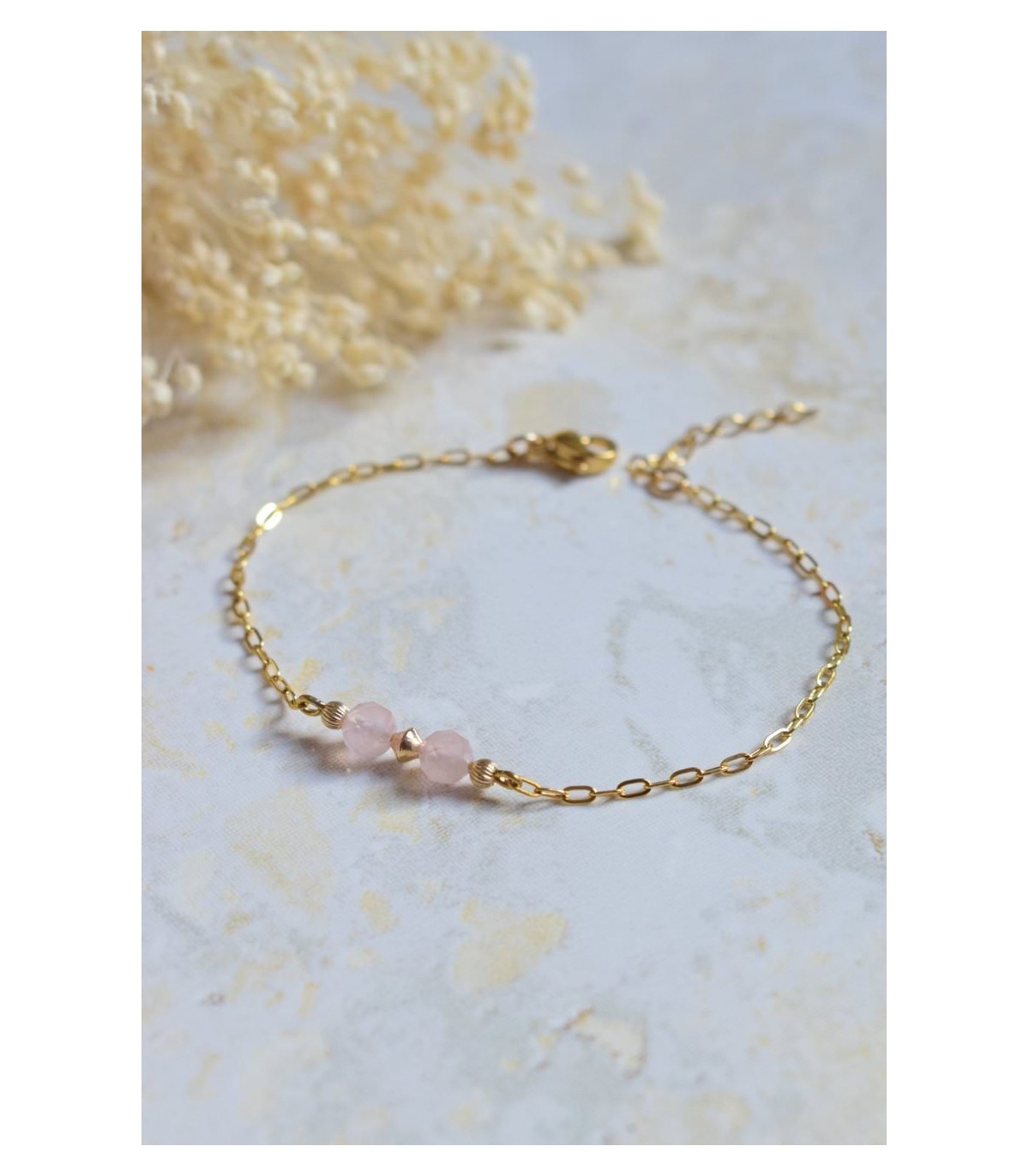 Bracelet perles de quartz rose