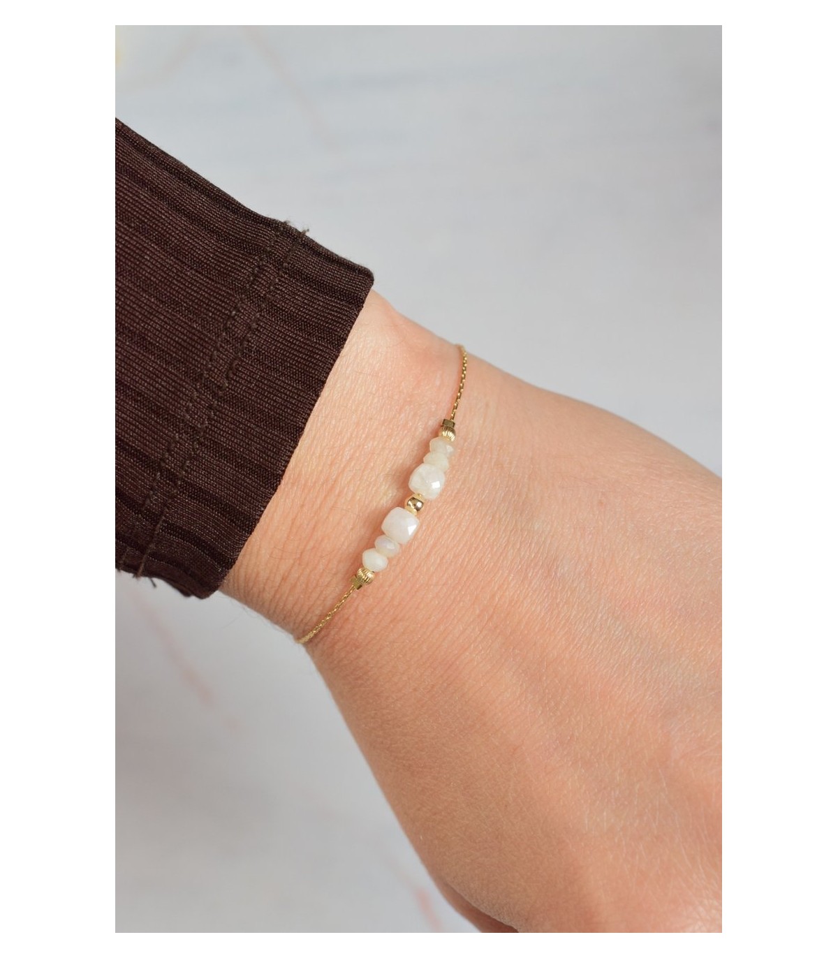 bracelet pierre de lune blanche carrée