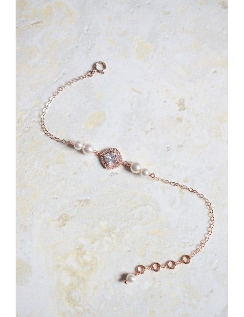 Bracelet pour la mariée modèle Evangeline, perles et strass sur chaine